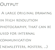 Output A large original drawing in High resolution photography, that can be used for internal communication ( newsletters, posters, ...)